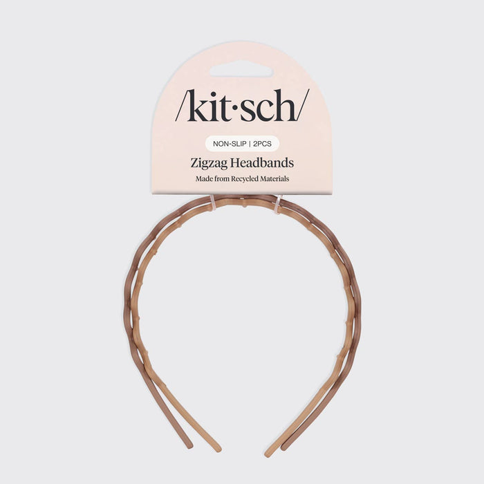 KITSCH Recycled Plastic Zig Zag Headband 2pc - Neutral