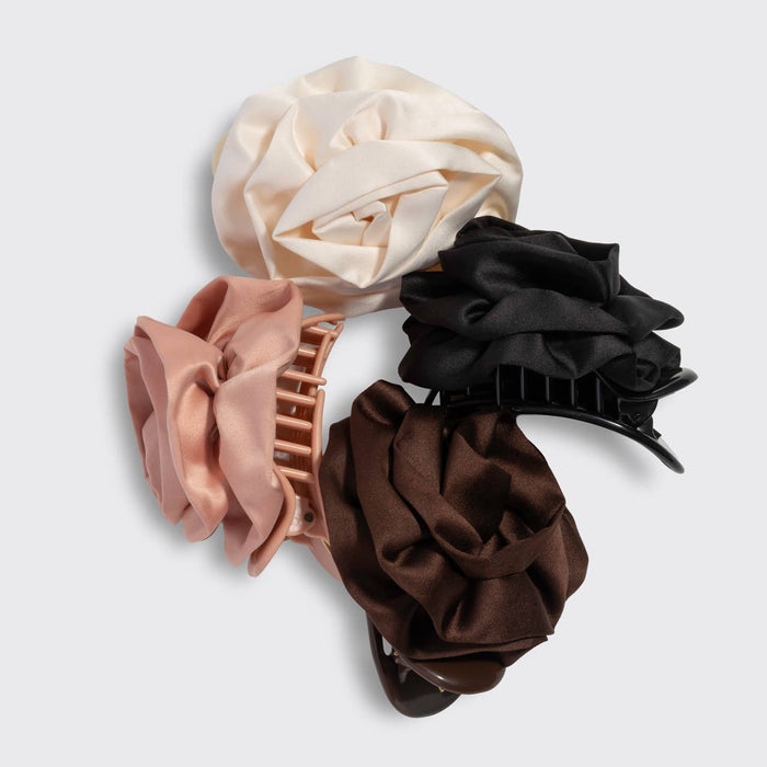 KITSCH Satin Rosette Medium Flat Cloud Clip - Cream