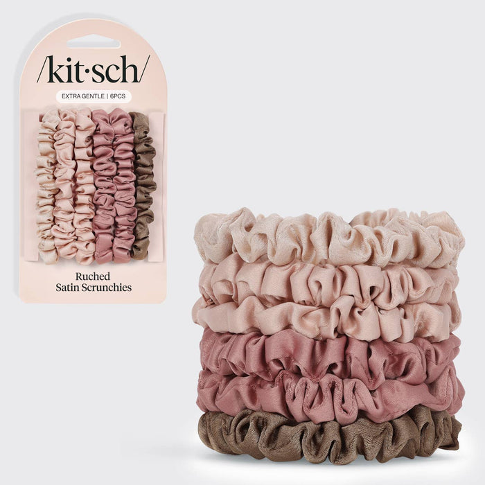 KITSCH Ultra Petite Satin Scrunchies 6pc - Terracotta