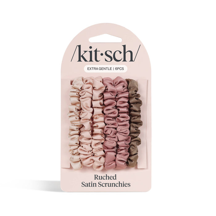 KITSCH Ultra Petite Satin Scrunchies 6pc - Terracotta