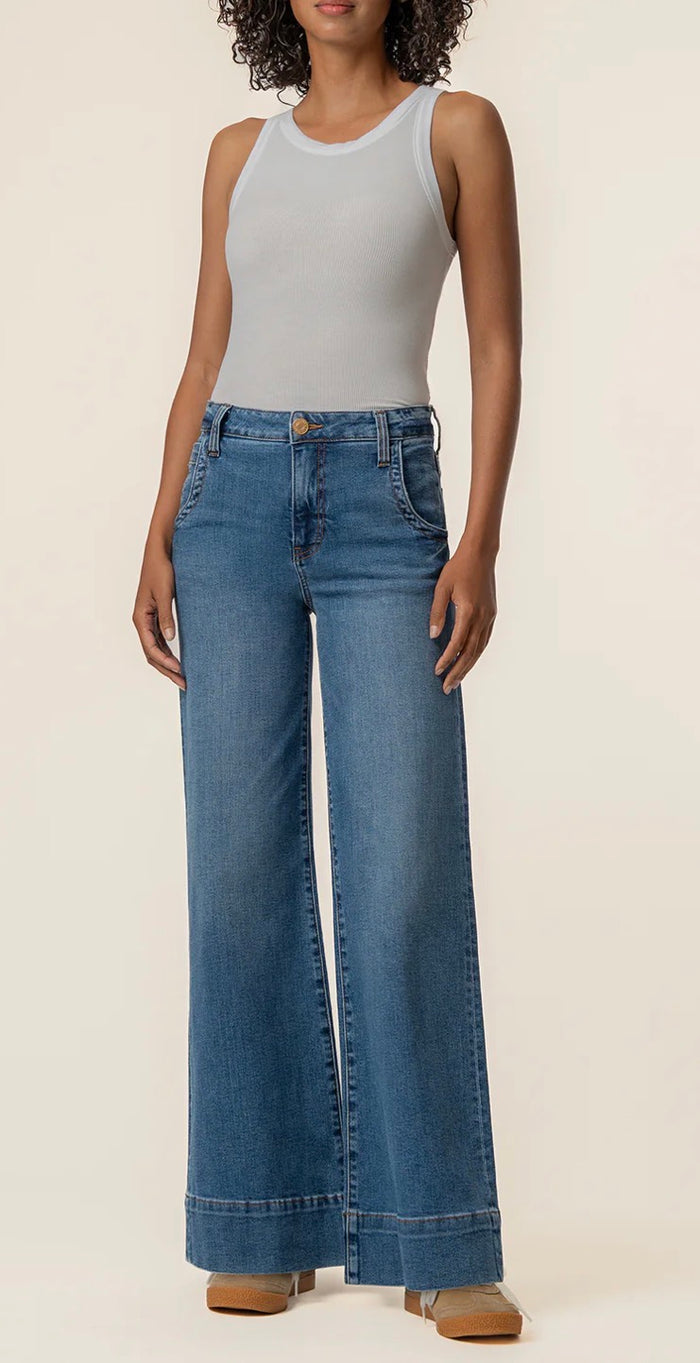 KUT MAYA HIGH RISE WIDE LEG-HEM SCOOP POCKETS-JOURNEY WASH