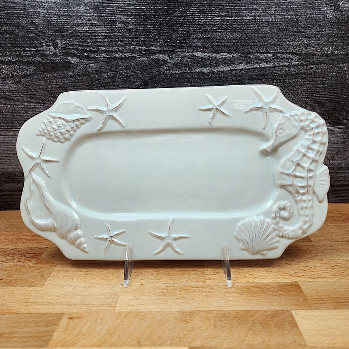 Laguna Coastal Blue Tray Serving Plate 12" Nautical Sea Horse Platter Blue Sky