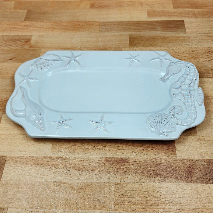 Laguna Coastal Blue Tray Serving Plate 12" Nautical Sea Horse Platter Blue Sky
