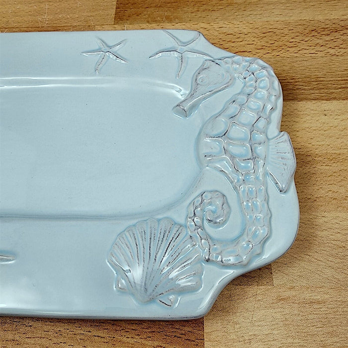 Laguna Coastal Blue Tray Serving Plate 12" Nautical Sea Horse Platter Blue Sky