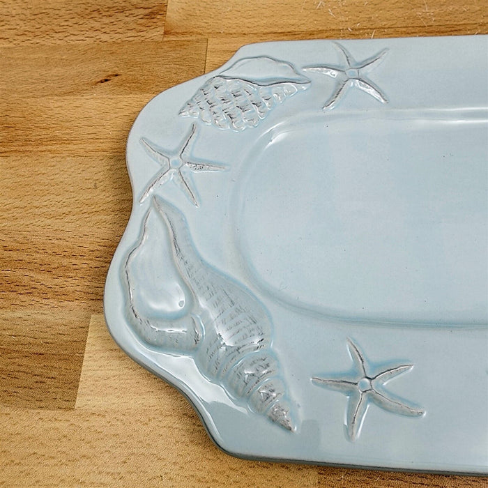 Laguna Coastal Blue Tray Serving Plate 12" Nautical Sea Horse Platter Blue Sky