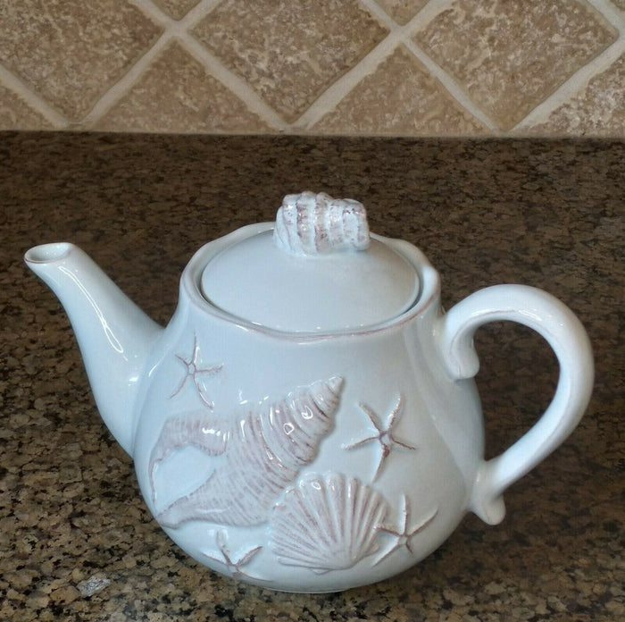 Laguna Coastal Shell Teapot Blue Decorative Sea Life Home Decor By Blue Sky