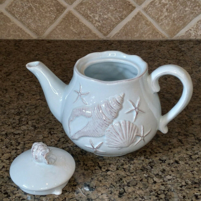 Laguna Coastal Shell Teapot Blue Decorative Sea Life Home Decor By Blue Sky