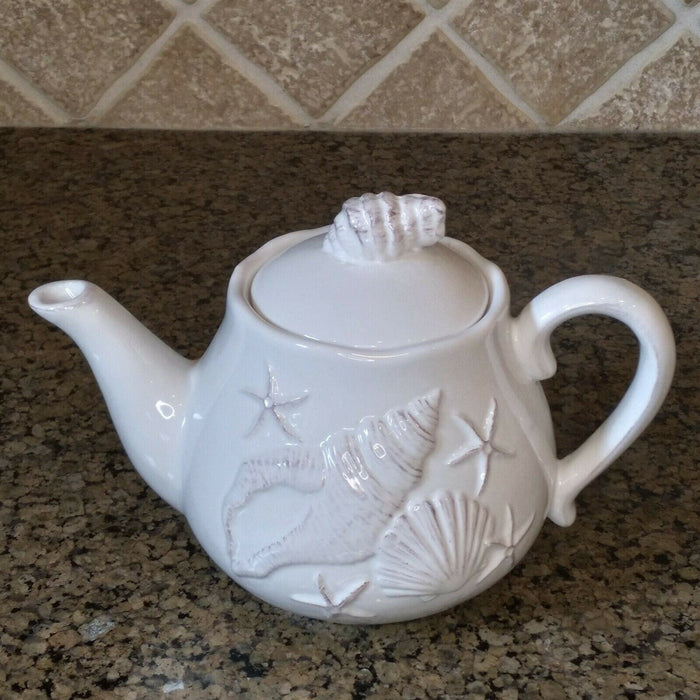 Laguna Coastal Shell Teapot White Decorative Sea Life Home Decor By Blue Sky