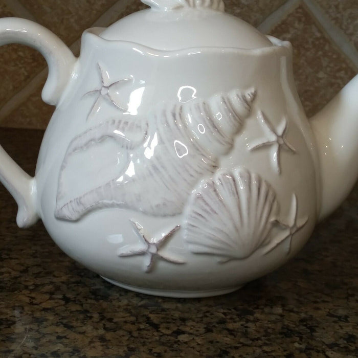 Laguna Coastal Shell Teapot White Decorative Sea Life Home Decor By Blue Sky