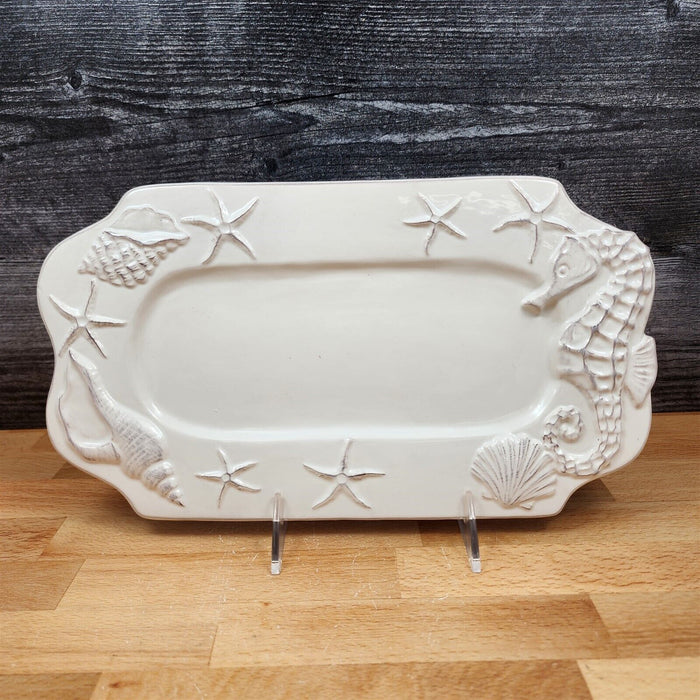 Laguna Coastal White Tray Serving Plate 12" Nautical Sea Horse Platter Blue Sky