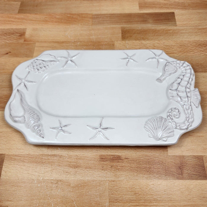 Laguna Coastal White Tray Serving Plate 12" Nautical Sea Horse Platter Blue Sky