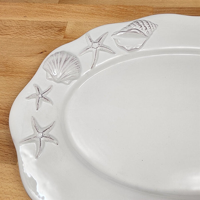 Laguna Coastal White Tray Serving Plate 14" Nautical Sea Horse Platter Blue Sky