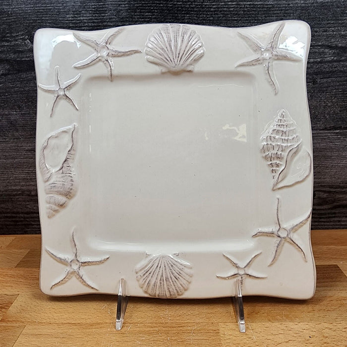 Laguna Coastal White Tray Serving Plate 9" Nautical Sea Shells Platter Blue Sky