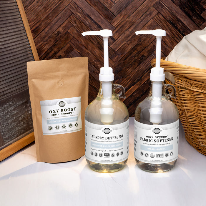 Rustic Strength - Laundry Detox Set | Glass | Unscented (64oz Laundry Detergent, 64oz Organic Fabric Softener & 2LB Oxy Boost)