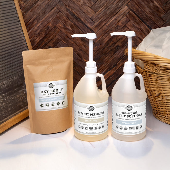 Rustic Strength - Laundry Detox Set | Plastic | Fresh Linen (64oz Laundry Detergent, 64oz Organic Fabric Softener & 2LB Oxy Boost)