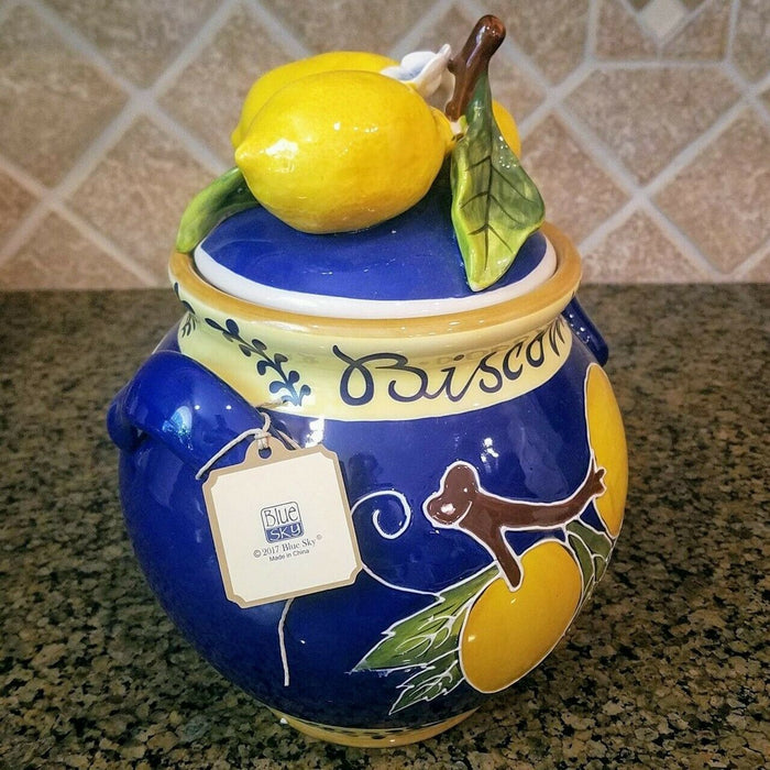 Lemon Cookie Jar Kitchen Biscotti Canister by Blue Sky Heather Goldminc