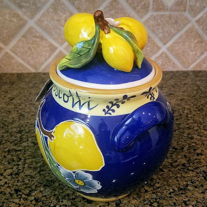 Lemon Cookie Jar Kitchen Biscotti Canister by Blue Sky Heather Goldminc