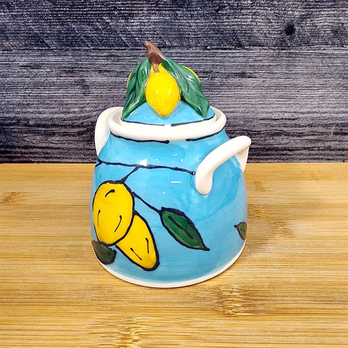 Lemon Sky Sugar Bowl & Creamer Set Ceramic Floral Deco Blue Sky Heather Goldminc