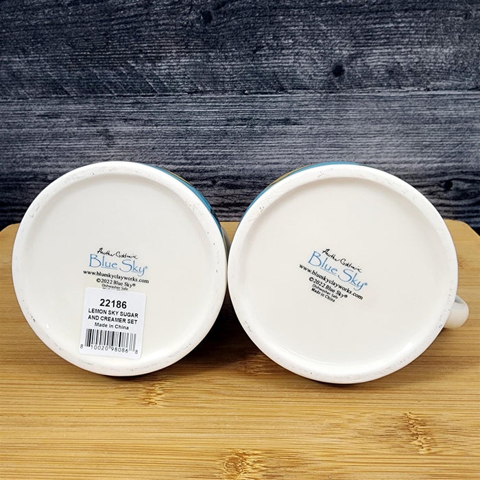 Lemon Sky Sugar Bowl & Creamer Set Ceramic Floral Deco Blue Sky Heather Goldminc