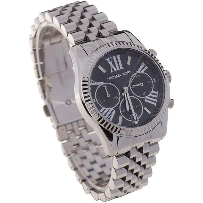 Michael Kors Lexington Women's Stainless Steel Case, Black Dial & Strap, Chronograph MMW36 - Runner