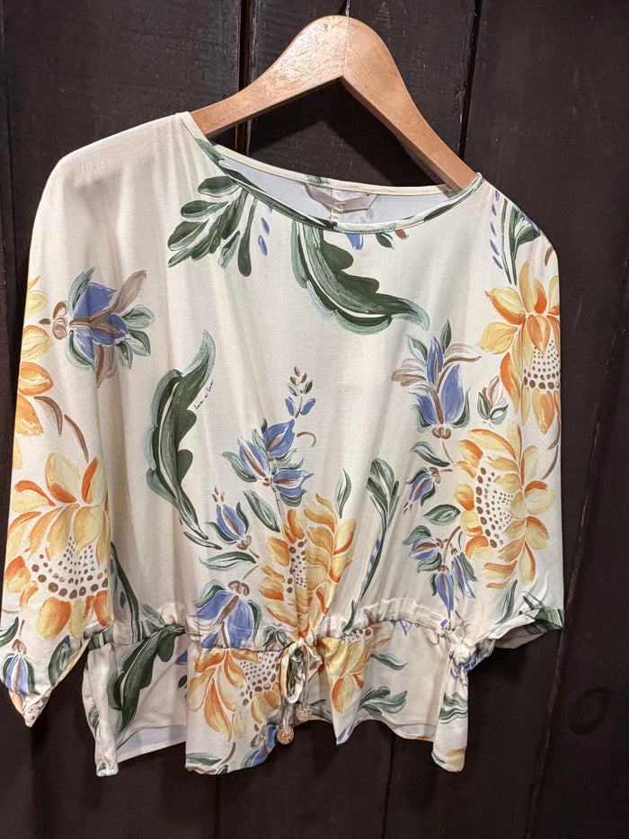 LEZ A LEZ SLEEVELESS FLORAL BLOUSE WITH FRONT TIE
