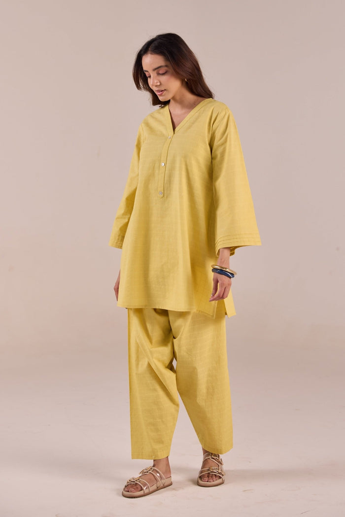 Lime Yellow Solid Checks Co - ord Set - Tara - C - Tara