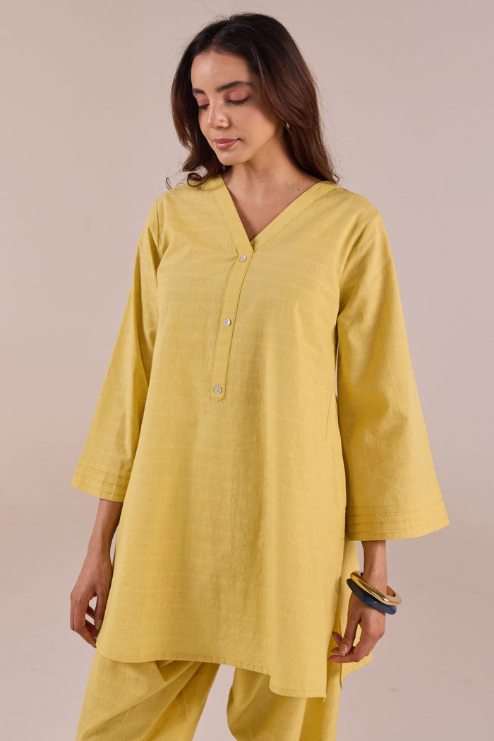 Lime Yellow Solid Checks Co - ord Set - Tara - C - Tara