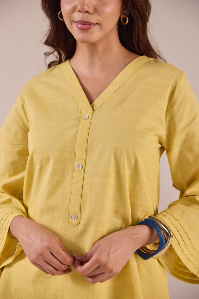 Lime Yellow Solid Checks Co - ord Set - Tara - C - Tara