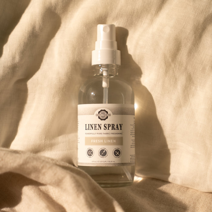 Rustic Strength - Linen Spray bottle set on a linen fabric background