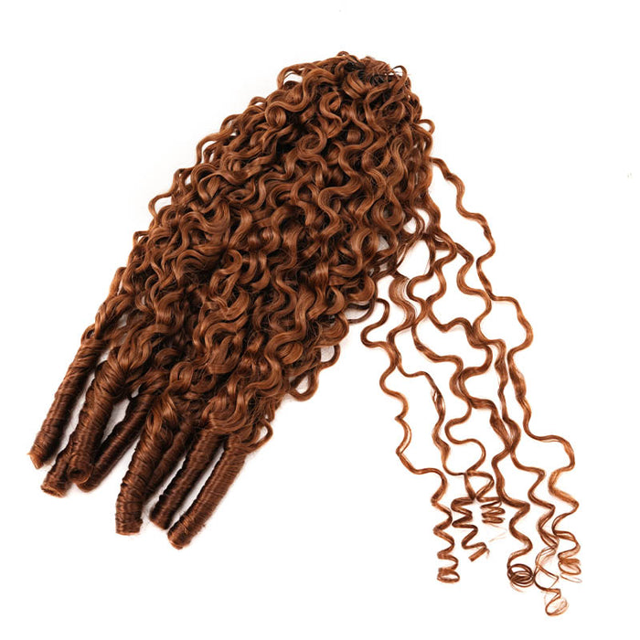 Lite Edition|QVR Curly Miracle Knots Auburn Brown #30 Feather Crochet Human Hair|Lightweight Crochet Weave Hair Extension