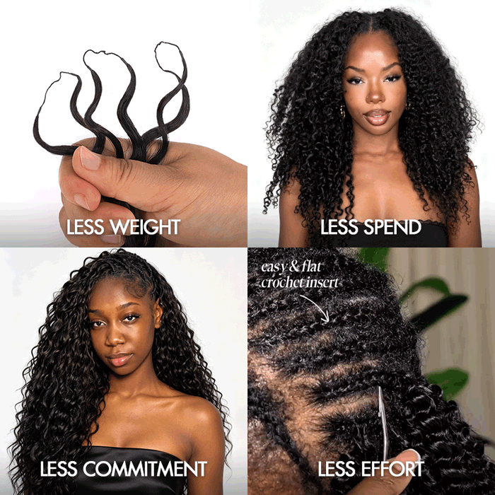 Lite Edition|QVR Curly Miracle Knots Auburn Brown #30 Feather Crochet Human Hair|Lightweight Crochet Weave Hair Extension