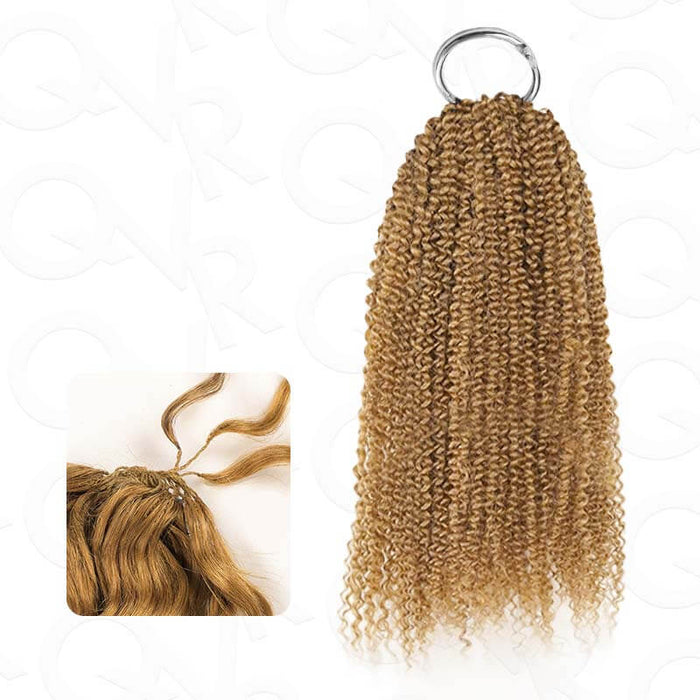 Honey blonde #27 human hair crochet braids extension in kinky curly texture.
