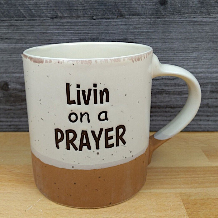 Living on a Prayer Coffee Mug 18oz (532ml) Embossed Ceramic Tea Cup by Blue Sky