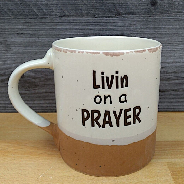 Living on a Prayer Coffee Mug 18oz (532ml) Embossed Ceramic Tea Cup by Blue Sky