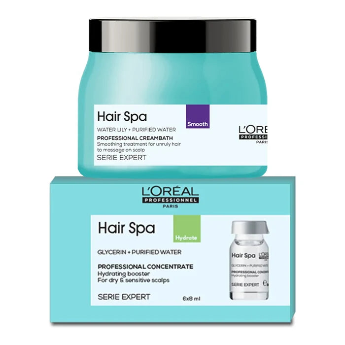 Loreal Hair Spa Smoothing Creambath 490ml + Hydrating Concentrate Combo