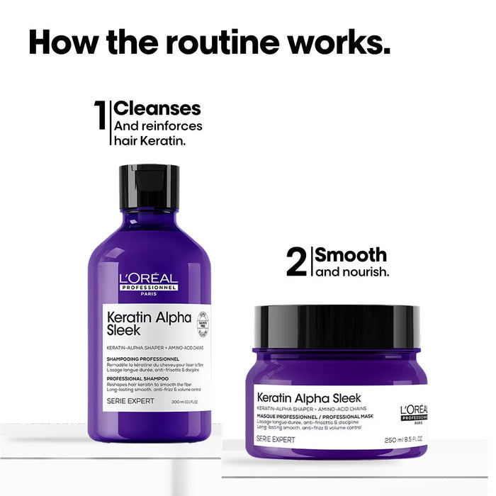 LOREAL PROFESSIONNEL Keratin Alpha Sleek Shampoo 300 ml & Hair Mask 250 ml Frizz Control Combo