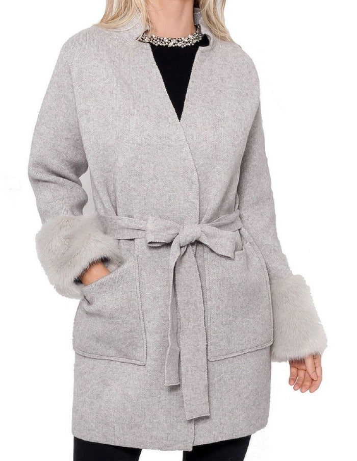 Love Token Ginny Knit Cardigan w-Faux Fur Trim - LT31-13