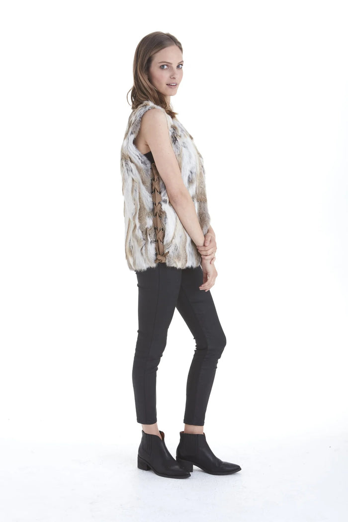 Love Token Savannah Genuine Real Rabbit Fur Vest With Side Ties - LT10-69