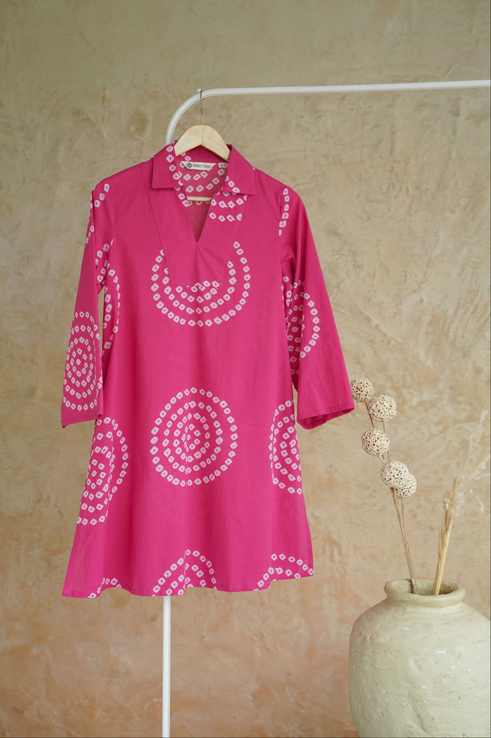 Magenta Bandhej Block Print Short Kurta