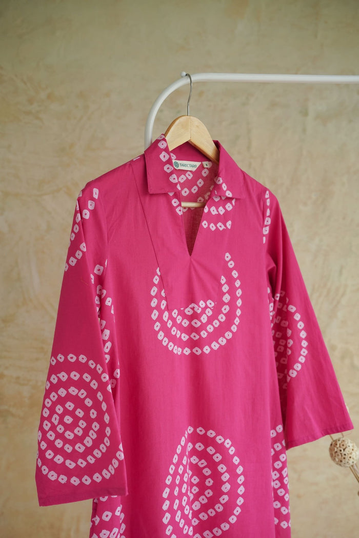 Magenta Bandhej Block Print Short Kurta - Tara-C-Tara