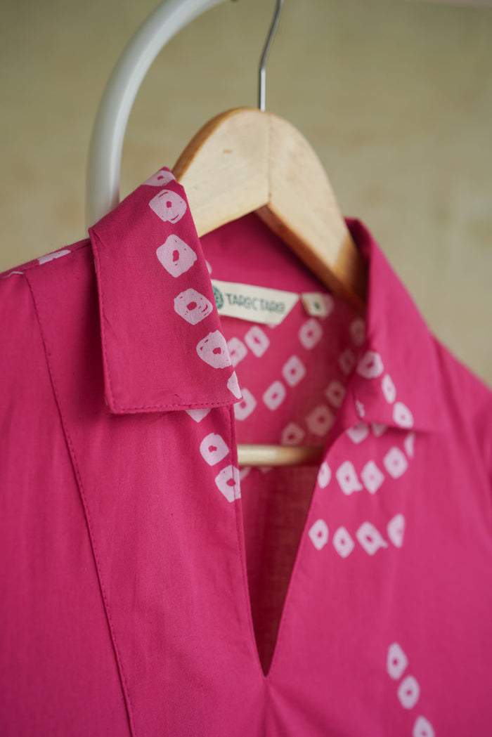 Magenta Bandhej Block Print Short Kurta