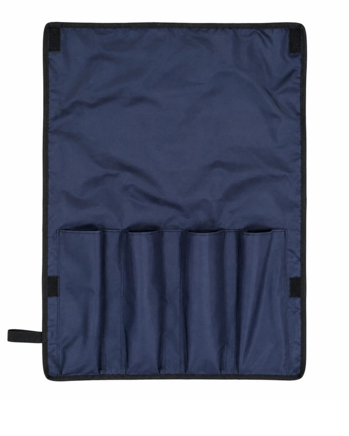 Dark blue mahjong rack cover with front strip pockets and side handle tabs