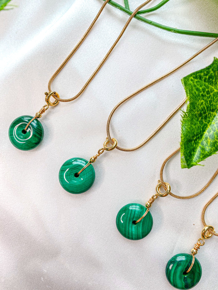 Malachite Donut Pendant Necklace