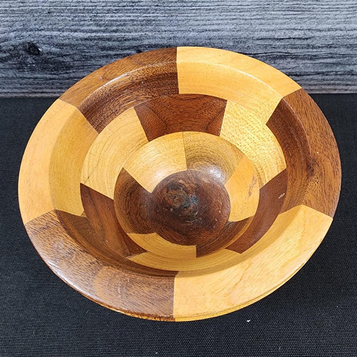 Marquetry Wood Bowl Lathed Segmented Vintage