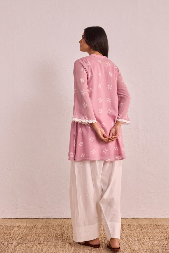 Mouve Pink Bandhej Printed Kurta & White Farsi Salwar Co - ord Set - Tara - C - Tara