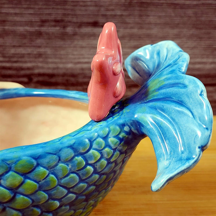 Mermaid Dip Bowl and Pink Starfish Spreader Whimsical Ceramic Blue Sky Goldminc