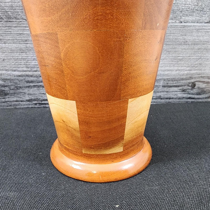 Mid Century Style Solid Wood Vase Natural Finish Handcrafted Marquetry Segmented