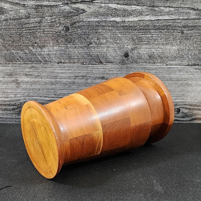 Mid Century Style Solid Wood Vase Natural Finish Handcrafted Marquetry Segmented
