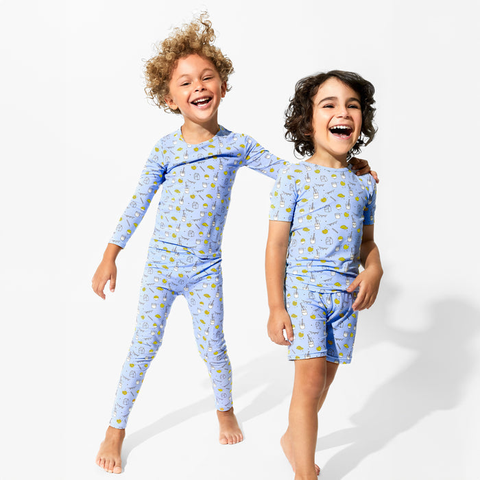 Milk & Cookies Blue Bamboo Kids Pajama Short Set