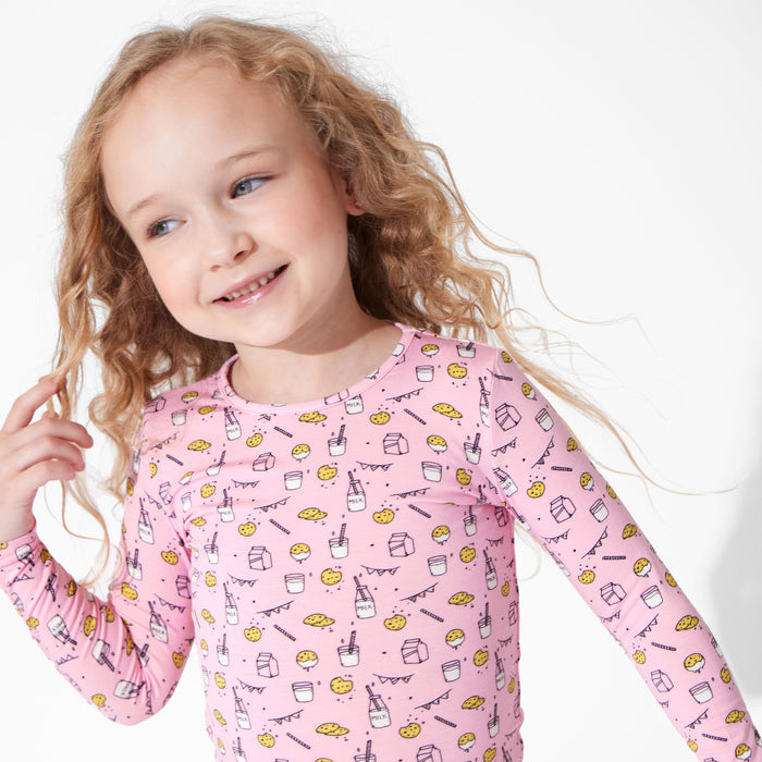 Milk & Cookies Pink Bamboo Kids Pajamas